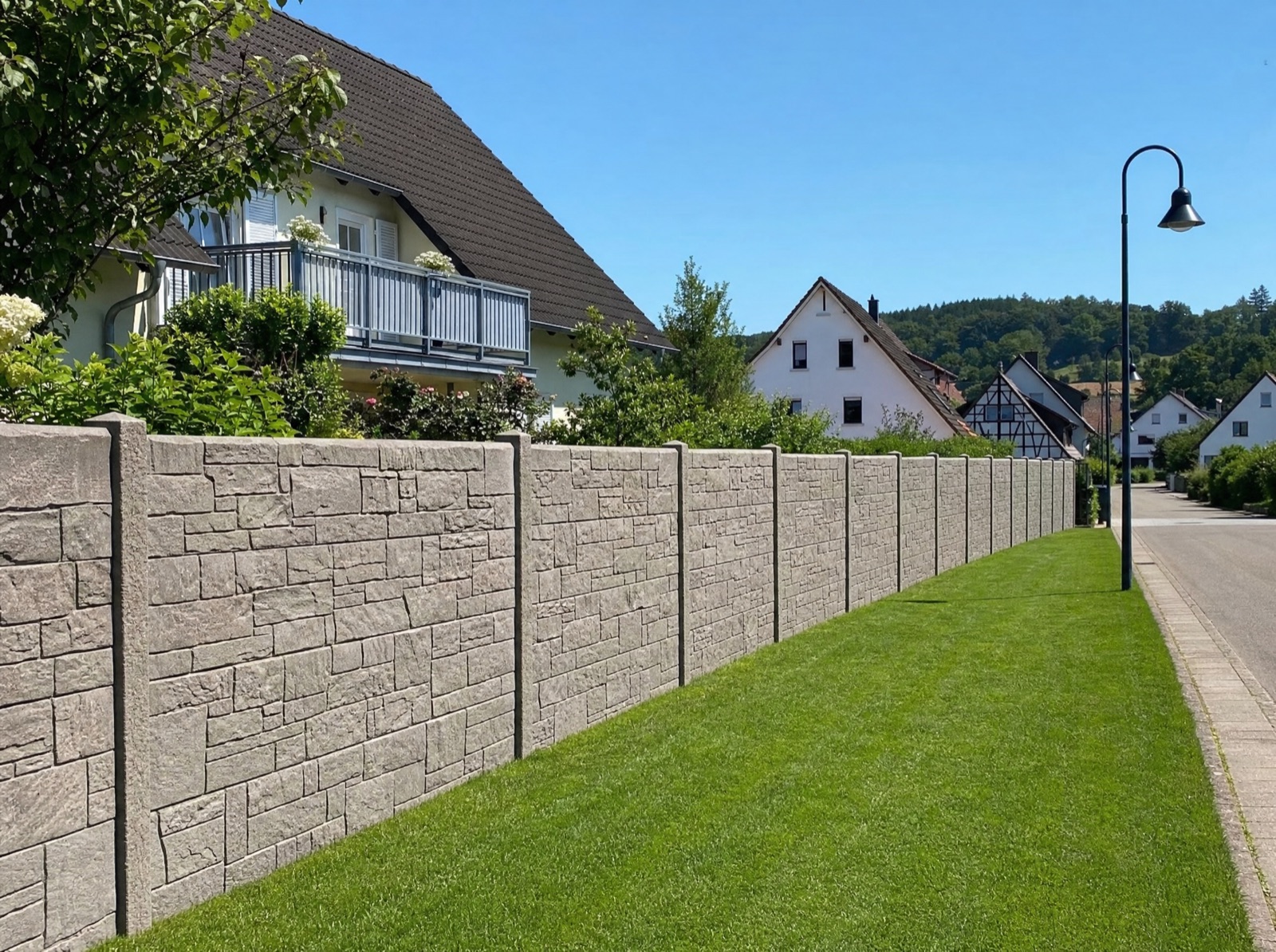 Naturstein-Betonzaun als Grundstücksumzäunung in Sachsenheim